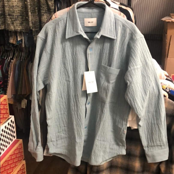 NNO7 Adwin 5366 Puckered Wool Blend Button Up Shirt Jacket..Olympic Blue - Picture 1 of 7